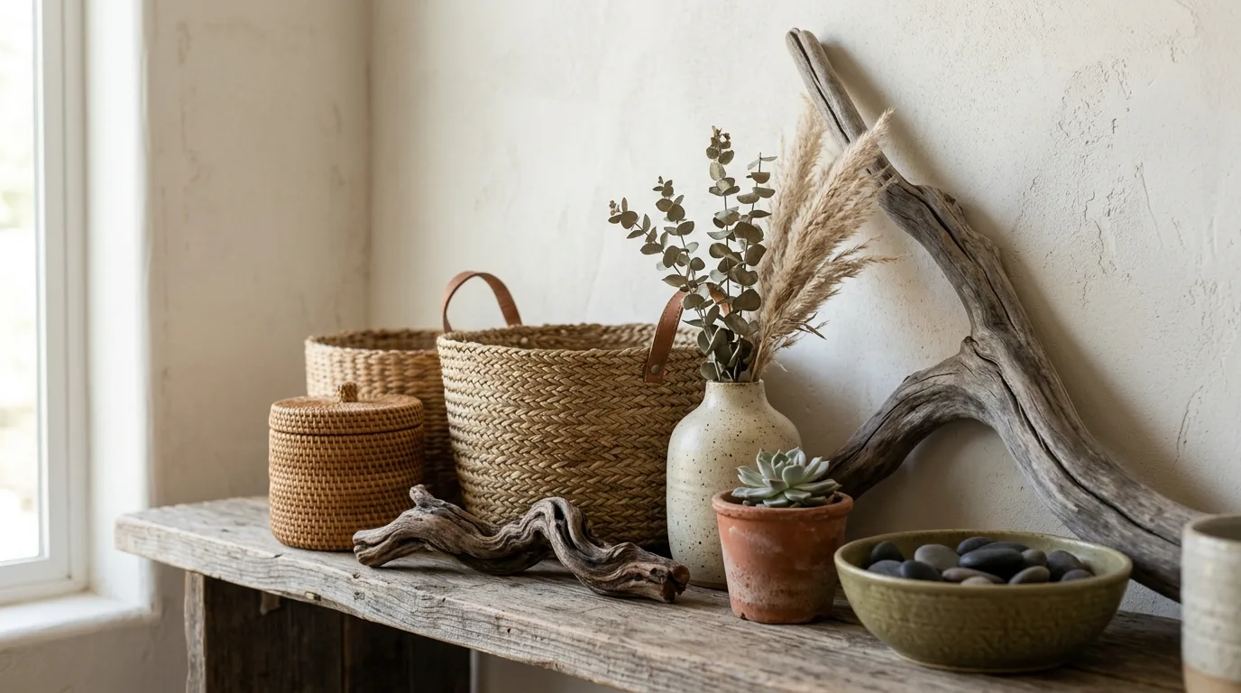 Repeat warm neutrals across the room inspiration for an earthy living room.